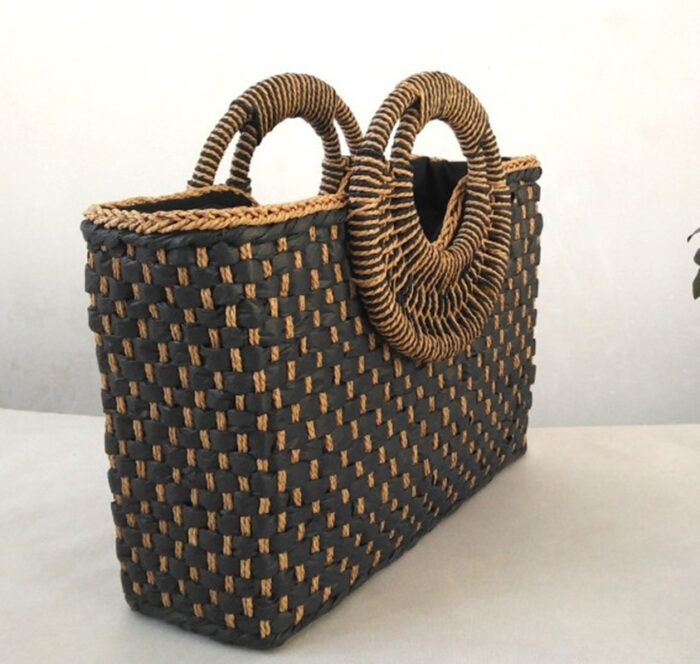 Wooden handle beach bag handbag - Image 7