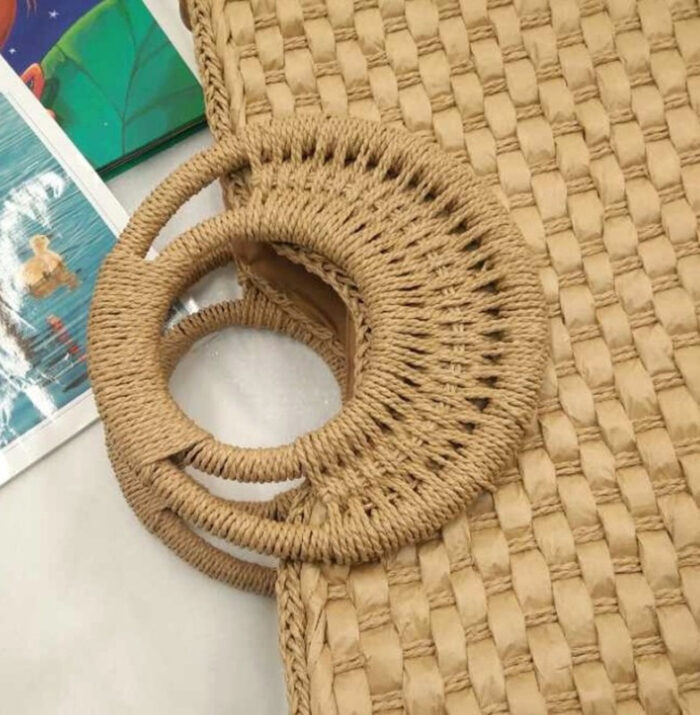 Wooden handle beach bag handbag - Image 5