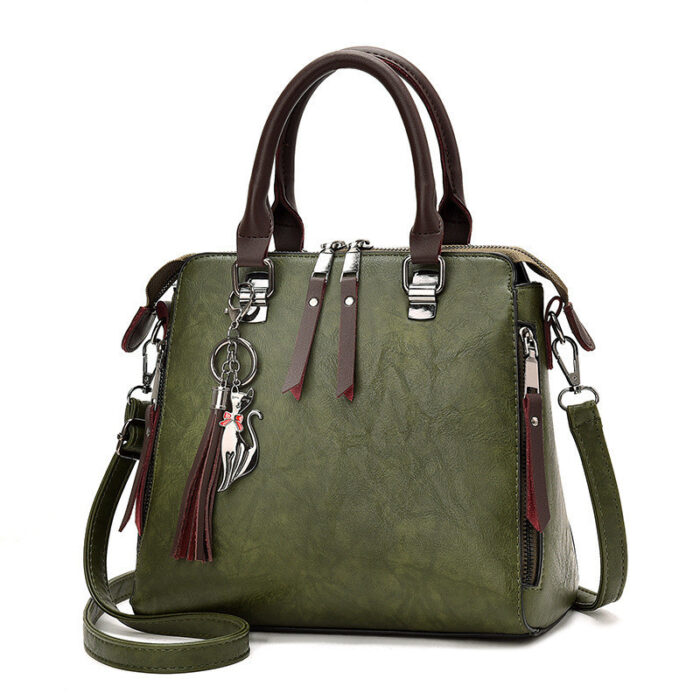 Vintage Handbag Women PU Leather Tassel Top-handle Bag Fashion Lady Tote Luxury Large Capacity Shoulder Bag - Image 4
