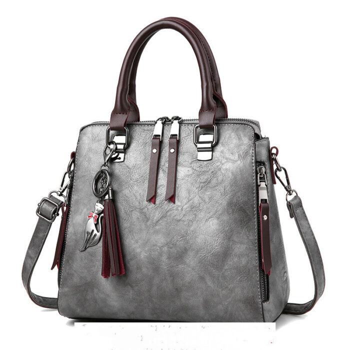 Vintage Handbag Women PU Leather Tassel Top-handle Bag Fashion Lady Tote Luxury Large Capacity Shoulder Bag - Image 5
