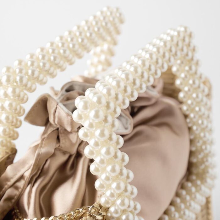 Cattail Woven Bag, Pearl Handle, Bead Handbag, Straw Woven Bag, Shoulder Diagonal Bag - Image 2