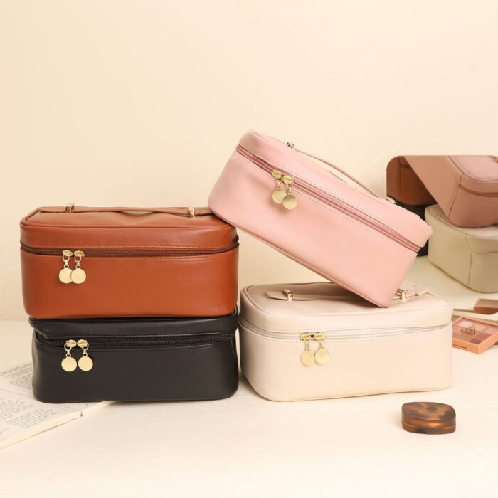 Handle-top Cosmetic Bag Ins Fashion Simple Square Handbag Toiletry Bags Travel High Capacity Portable Storage Make Up Bag - Image 3
