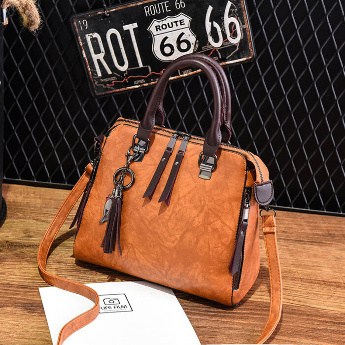 Vintage Handbag Women PU Leather Tassel Top-handle Bag Fashion Lady Tote Luxury Large Capacity Shoulder Bag - Image 2