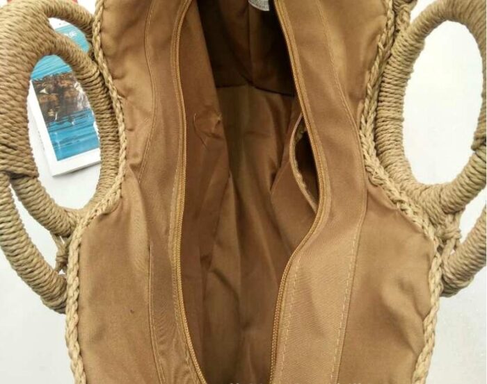 Wooden handle beach bag handbag - Image 6