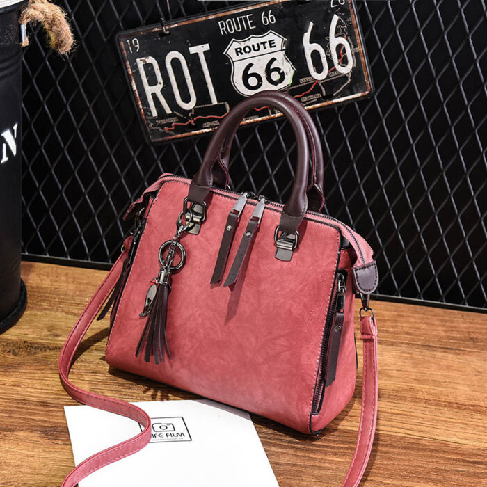 Vintage Handbag Women PU Leather Tassel Top-handle Bag Fashion Lady Tote Luxury Large Capacity Shoulder Bag - Image 3