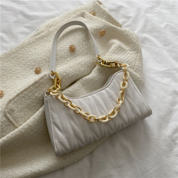 Pleated Baguette Underarm Stylish Chain Shoulder Bag - Image 4