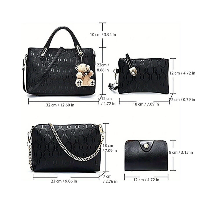 Women 4Pcs Top Handle Satchel Hobo PU Leather Handbag Set Large Tote Purse  Shoulder Bag  Card Holder - Image 4