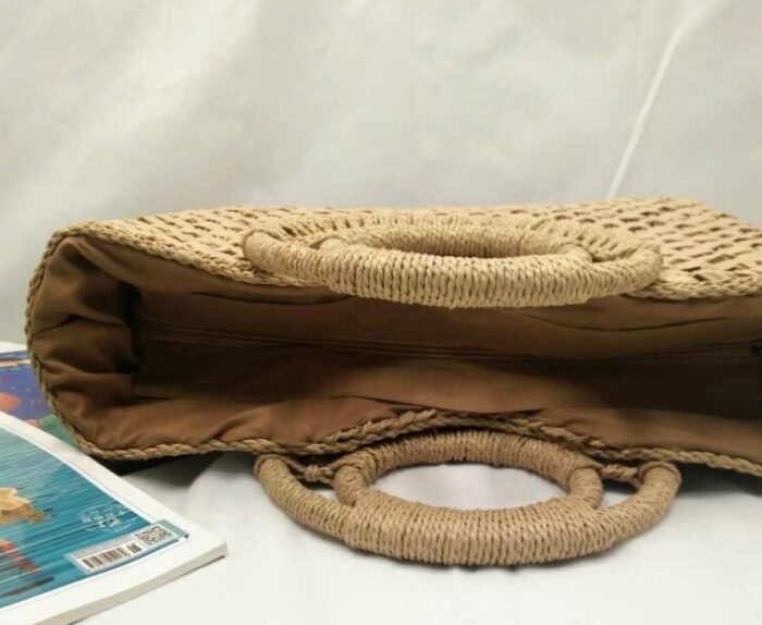 Wooden handle beach bag handbag - Image 4