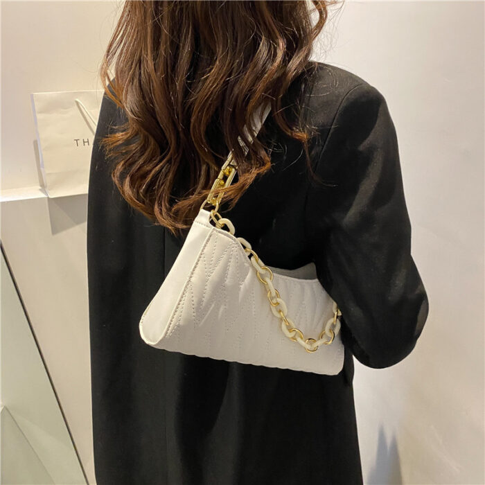Pleated Baguette Underarm Stylish Chain Shoulder Bag - Image 3