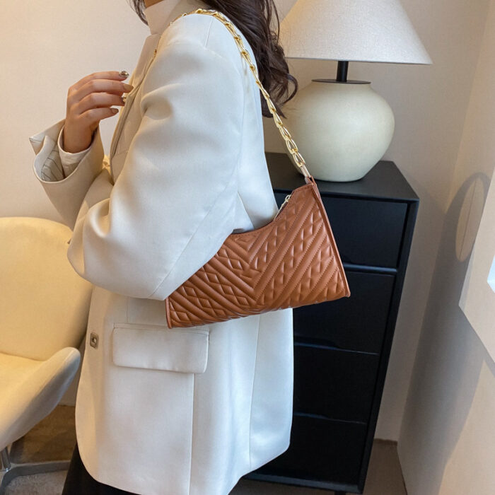 Pleated Chain Baguette Shoulder Underarm Bag - Image 3