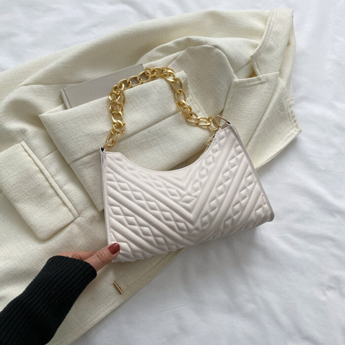 Pleated Chain Baguette Shoulder Underarm Bag - Image 7