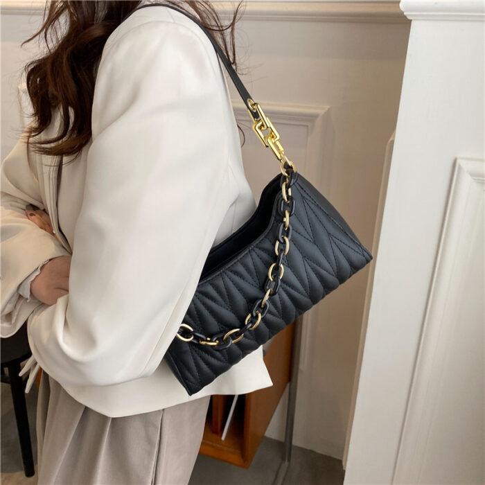 Pleated Baguette Underarm Stylish Chain Shoulder Bag - Image 1