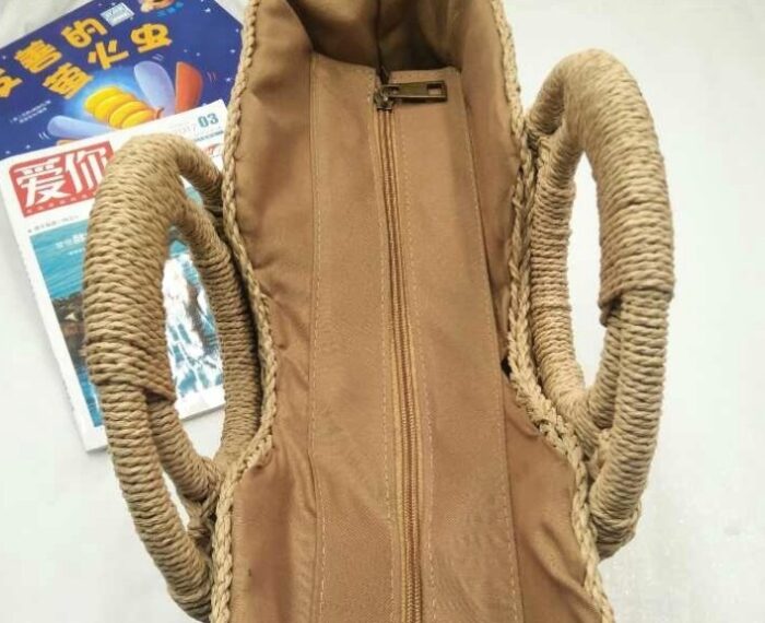 Wooden handle beach bag handbag - Image 8