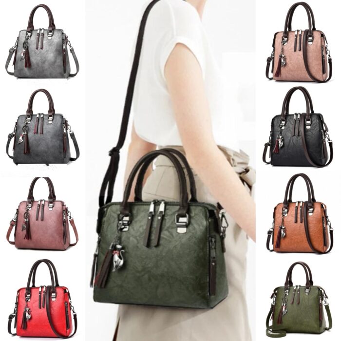 Vintage Handbag Women PU Leather Tassel Top-handle Bag Fashion Lady Tote Luxury Large Capacity Shoulder Bag - Image 1