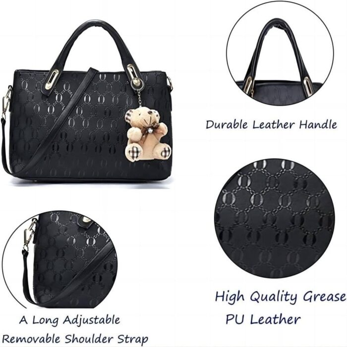 Women 4Pcs Top Handle Satchel Hobo PU Leather Handbag Set Large Tote Purse  Shoulder Bag  Card Holder - Image 3