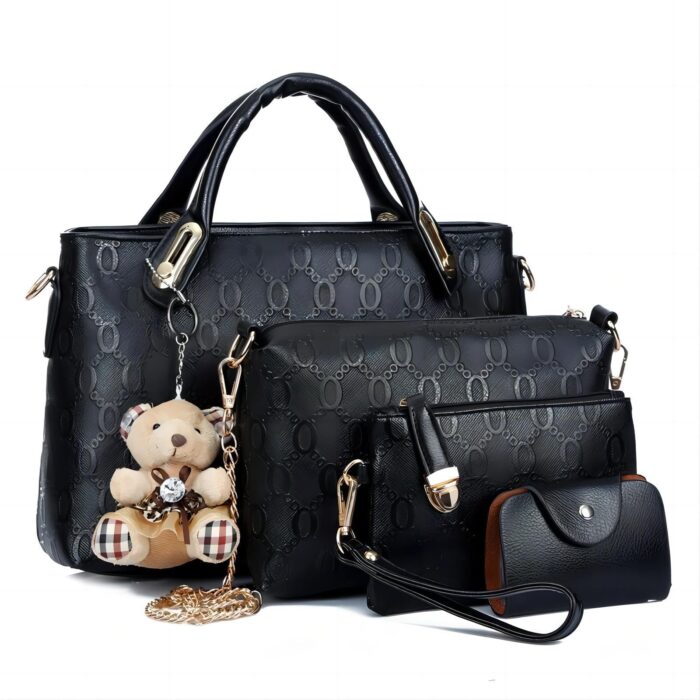 Women 4Pcs Top Handle Satchel Hobo PU Leather Handbag Set Large Tote Purse  Shoulder Bag  Card Holder - Image 2