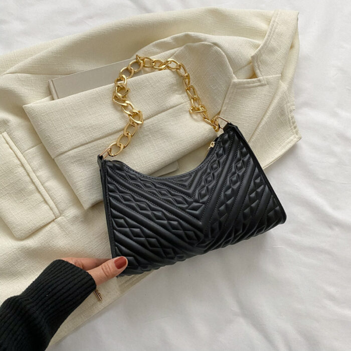 Pleated Chain Baguette Shoulder Underarm Bag - Image 6