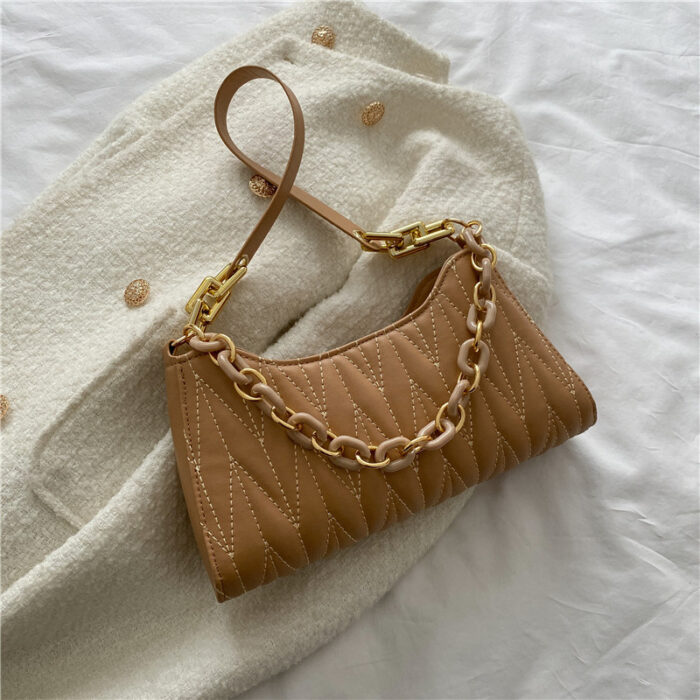 Pleated Baguette Underarm Stylish Chain Shoulder Bag - Image 6