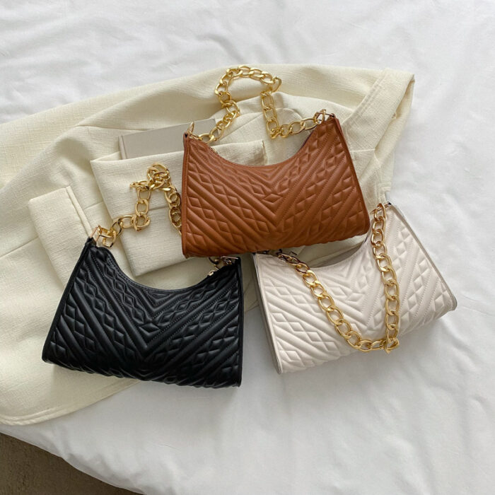 Pleated Chain Baguette Shoulder Underarm Bag - Image 2