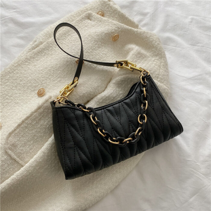 Pleated Baguette Underarm Stylish Chain Shoulder Bag - Image 5