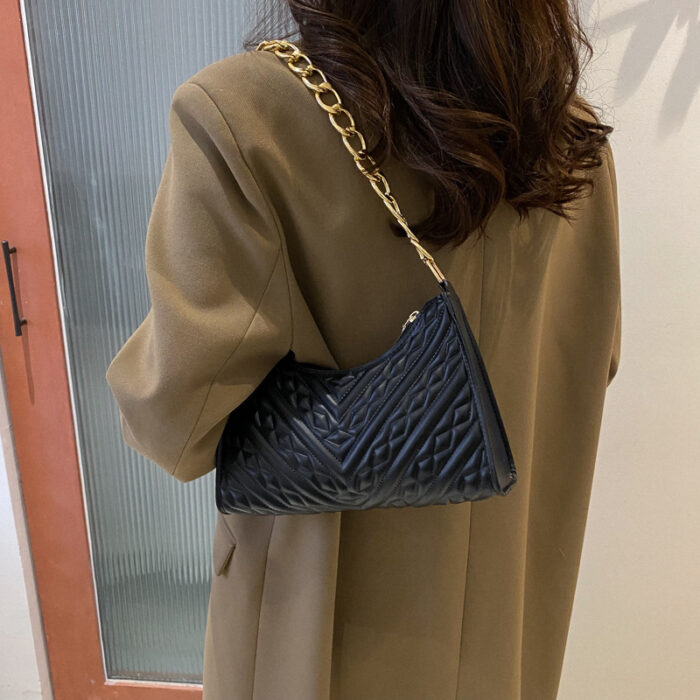 Pleated Chain Baguette Shoulder Underarm Bag - Image 4