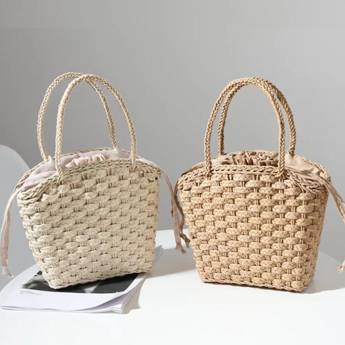 Boho Straw Bag With Drawstring Handle - Image 1