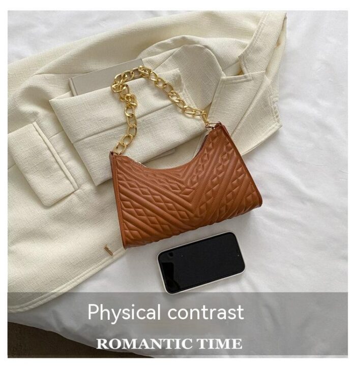 Pleated Chain Baguette Shoulder Underarm Bag - Image 9