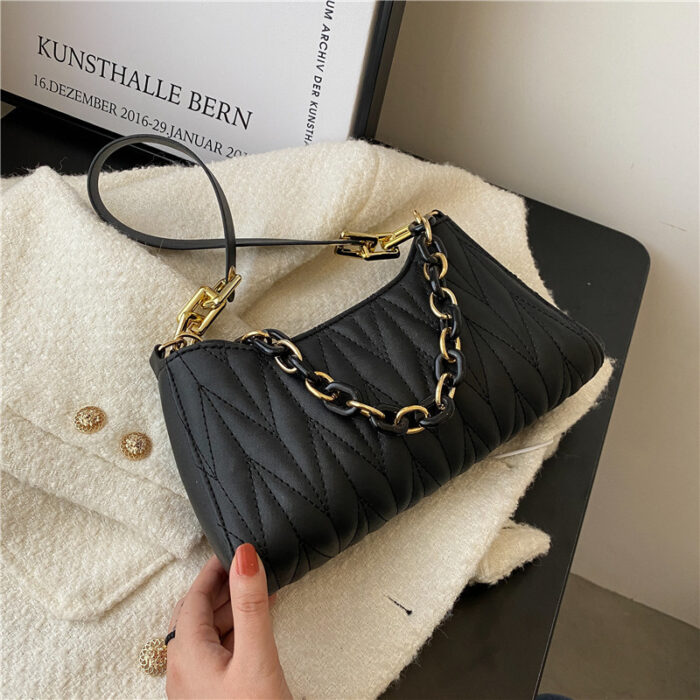 Pleated Baguette Underarm Stylish Chain Shoulder Bag - Image 7