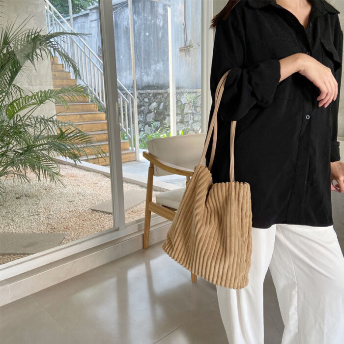Casual Tote Bag Corduroy Bucket - Image 4