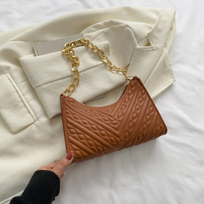 Pleated Chain Baguette Shoulder Underarm Bag - Image 8